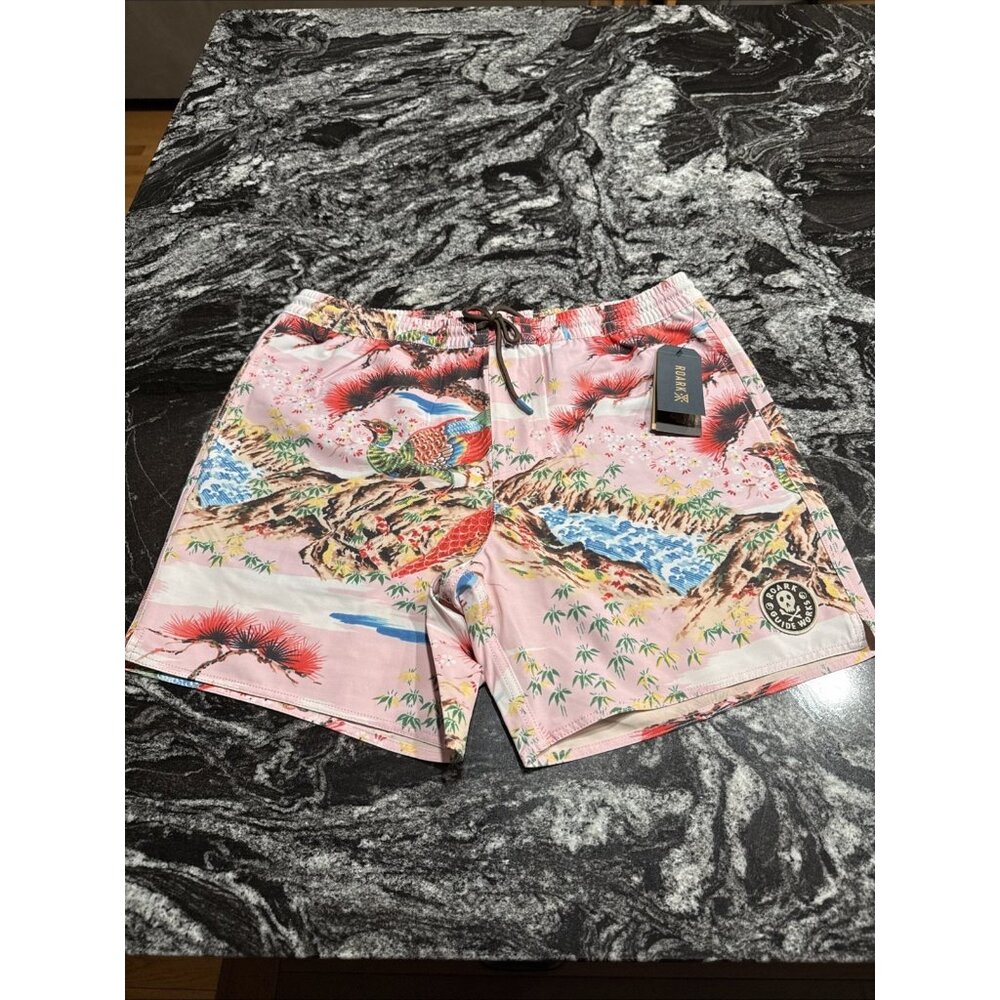 Roark Shorey  16”  Elastic Waist Trunks Pink Cherry Blossom Mens Sz M NWT RB470
